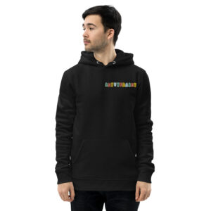 Unisex Eco Hoodie Logo on Front, Family Dinner on Back