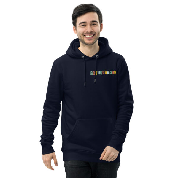Unisex Eco Hoodie Logo on Front, Family Dinner on Back - Image 3